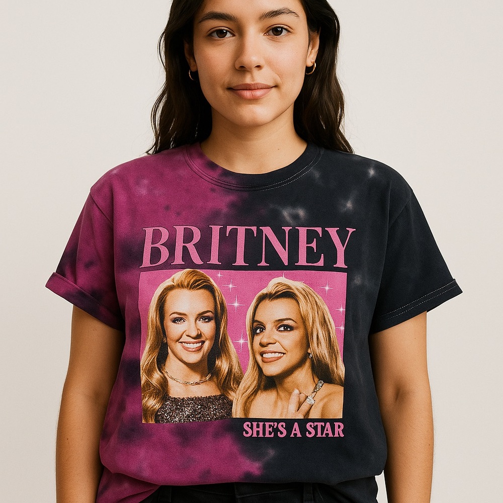 Britney Graphic Tie-Dye T-Shirt - Pink‎ and Black Sz. M